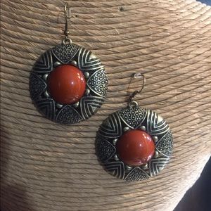 Fashion Orange and Gold Pierced Earrings.
